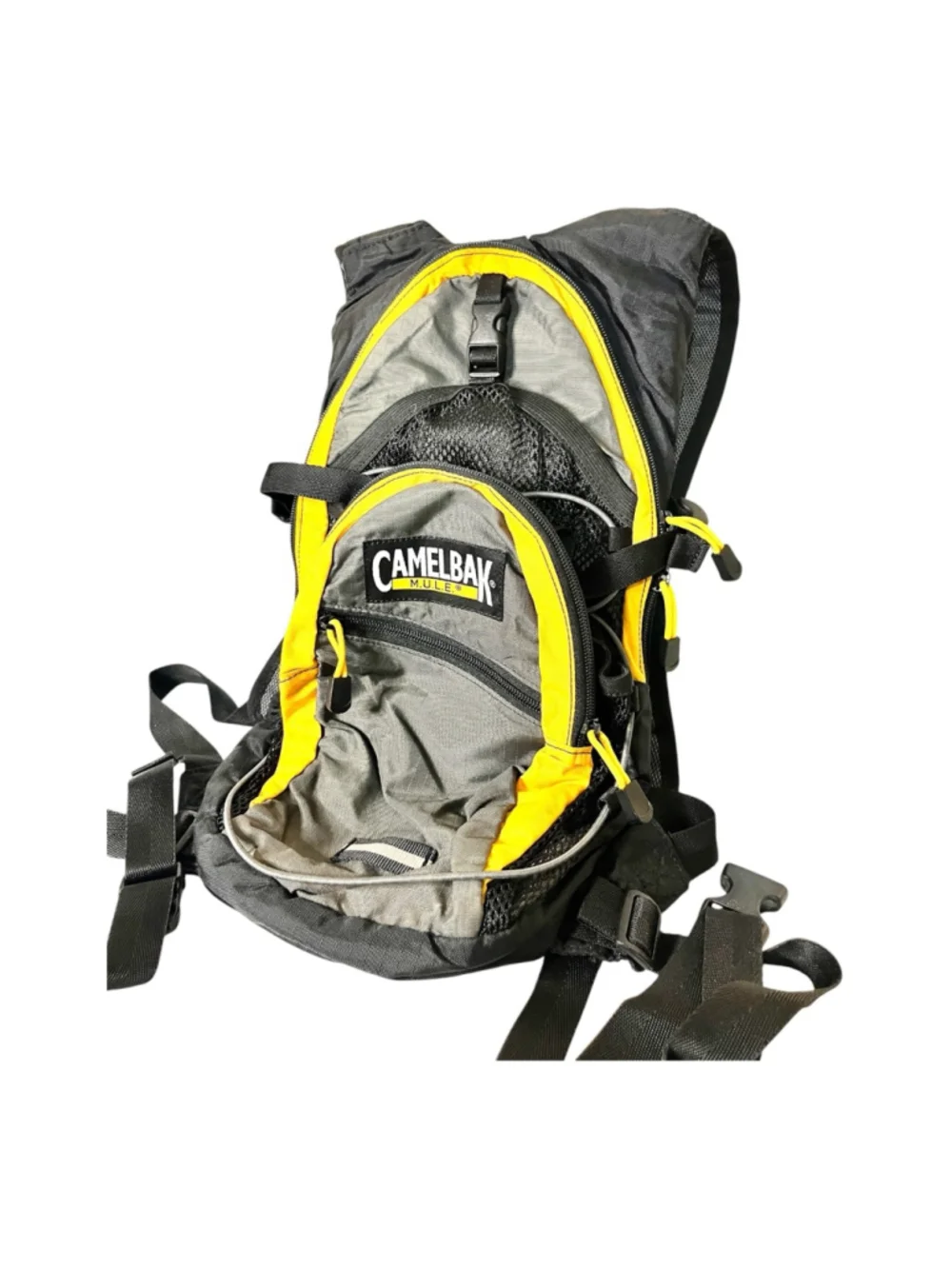 CamelBak M.U.L.E. hydration backpack features distinct yellow trim